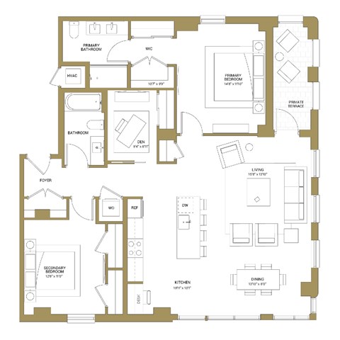 A floor plan of a house with a primary bedroom, bathroom, and foyer.